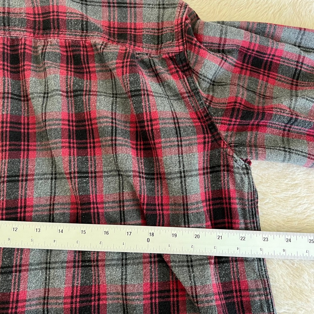 Indie Skater Grunge Oversized Shirt Button Up Long Sleeve Grey Red Flannel Baggy - Picture 8 of 8